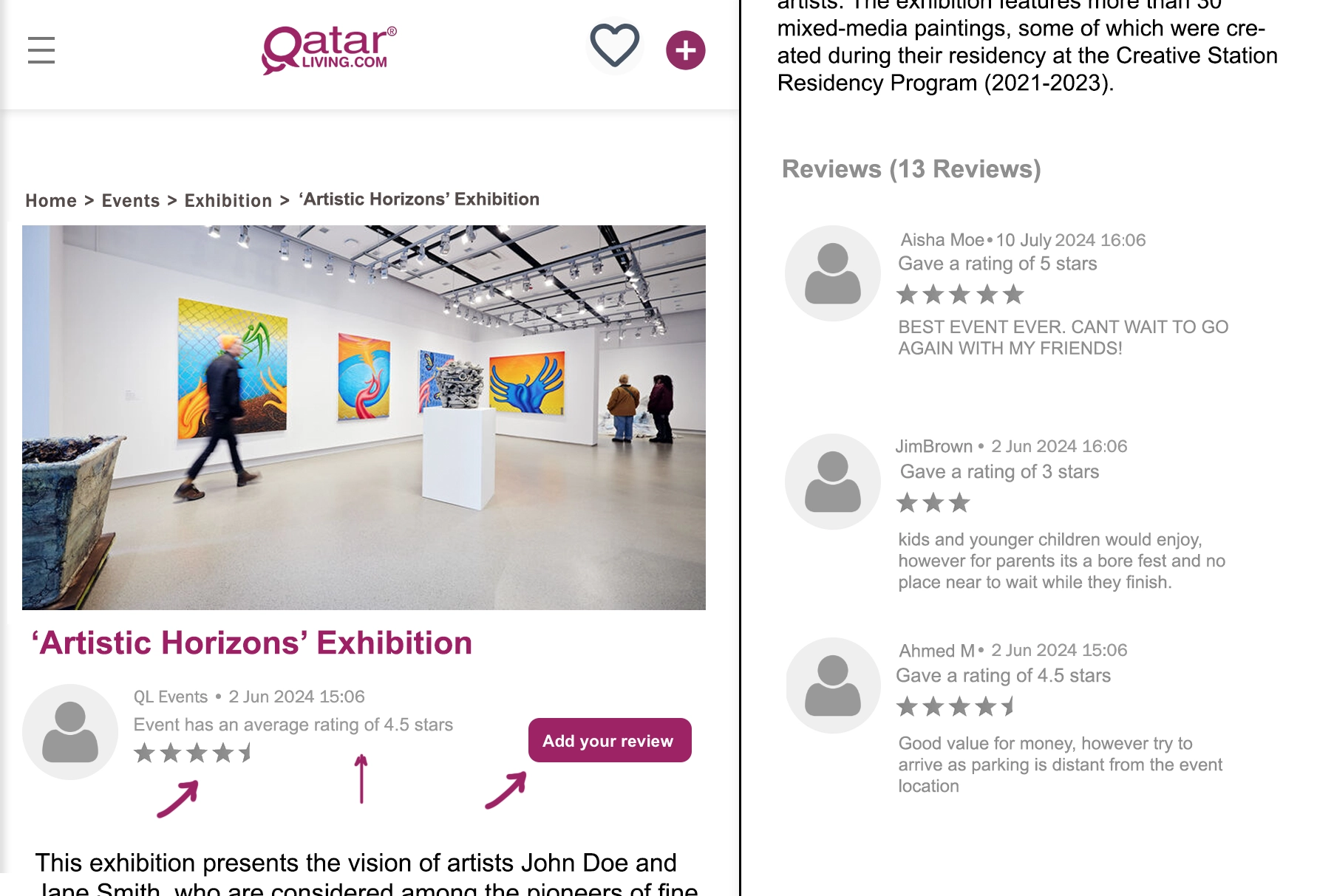 review feature under the event page in QatarLiving